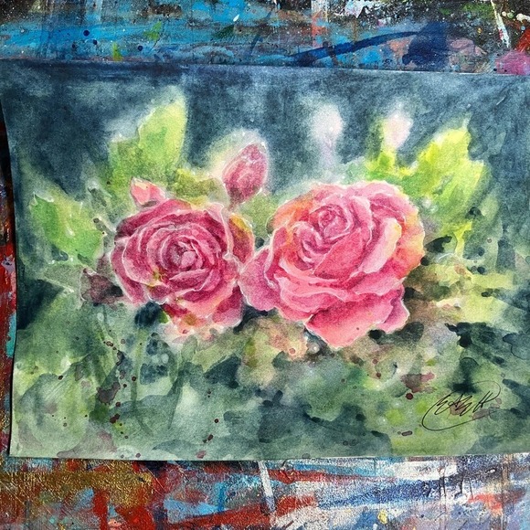 Original Painting Roses Floral Cottage Core watercolor art Wall decor artwork - Picture 1 of 6
